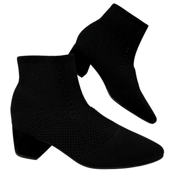 Eileen Fisher Black Knit Sock Booties Women’s 9.5 Heeled Ankle Boots Minimalist - Picture 1 of 10